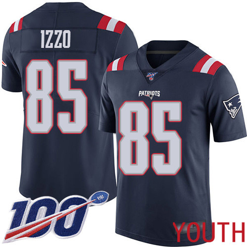 New England Patriots Football #85 100th Season Rush Vapor Limited Navy Blue Youth Ryan Izzo NFL Jersey->youth nfl jersey->Youth Jersey
